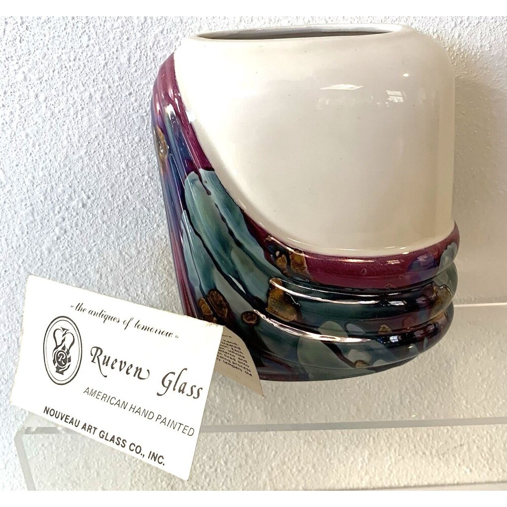 Rueven Glass by Nouveau Art Glass Co. Inc. Hand Painted Vase 5.5"x4" 1980s-2000s
